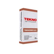 TEKNO Teknorep 400 Çimento Esaslı Boşluk Doldurma Harcı 25 kg Ürün Tanımı Çimento esaslı, tek bileşenli, ince, rötresiz, akıcı boşluk doldurma harcıdır. Kullanım Alanları Parke, granit ve küp taşları arasını doldurarak sabitlenmesini sağlamada, Ufak çaplı zemindeki çukurların doldurulmasında, Arnavut kaldırımlar ve meydanlardaki kaplama malzemelerinin derzlerinde, Kent mobilyaları ve prefabrike elemanların derzlerinde kullanılır. Özellikleri ve Avantajları Kullanılması çok kolay bir malzemedir, sadece su ilave etmek suretiyle kullanmaya hazır hale gelir. Büzülmesi çok az olduğundan her yerde kullanılabilir. Yüksek aderansı sayesinde eski betonla monolitik olarak çalışır. Sertliği ve aşınma dayanımı yüksektir. Yağlara ve bazı kimyasallara karşı dayanıklıdır. Donma-çözülme döngüsüne dayanıklıdır. 